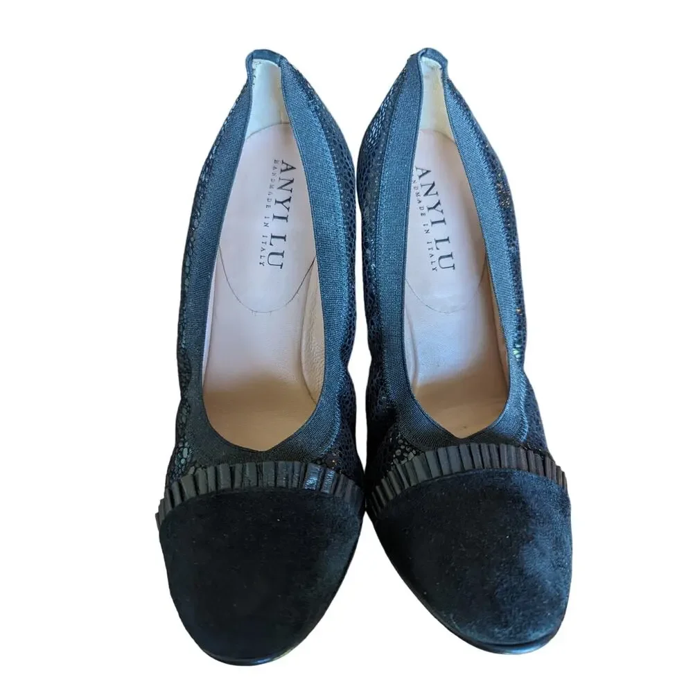 Anyi Lu black Italian leather ballet block heeled pumps - Picture 2 of 10